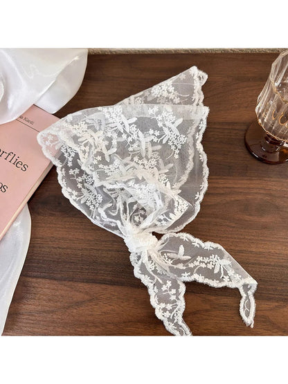 Scarvii - Floral Embroidered Lace Triangle Bandana Scarf
