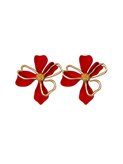Earwish - Elegant Red & Gold Floral Earrings - Simple & Chic