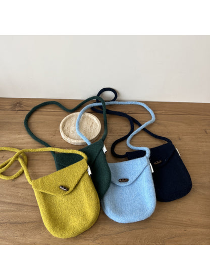 Cosbai - Rounded Knit Crossbody Bag with Button Flap