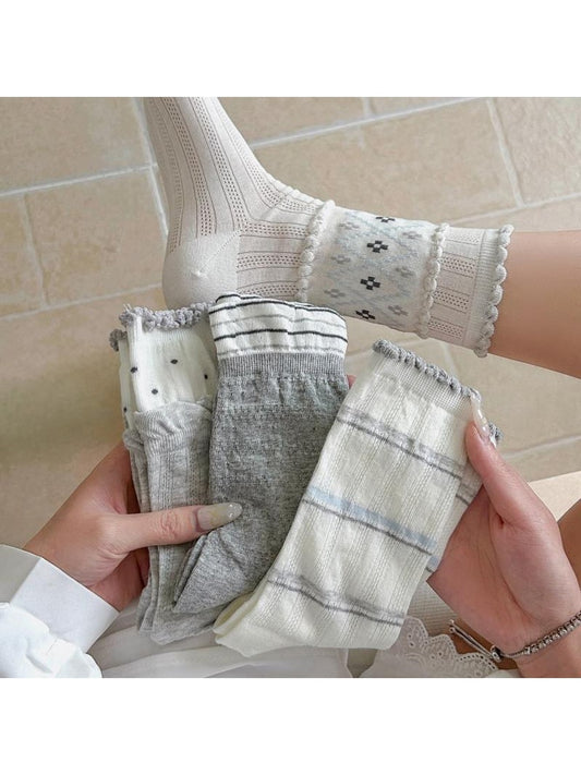 Rufia - Gray Tones Ruffle Crew Socks