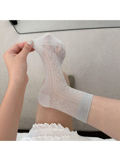 Rufia - Elegant Sheer Mesh Detail Crew Socks