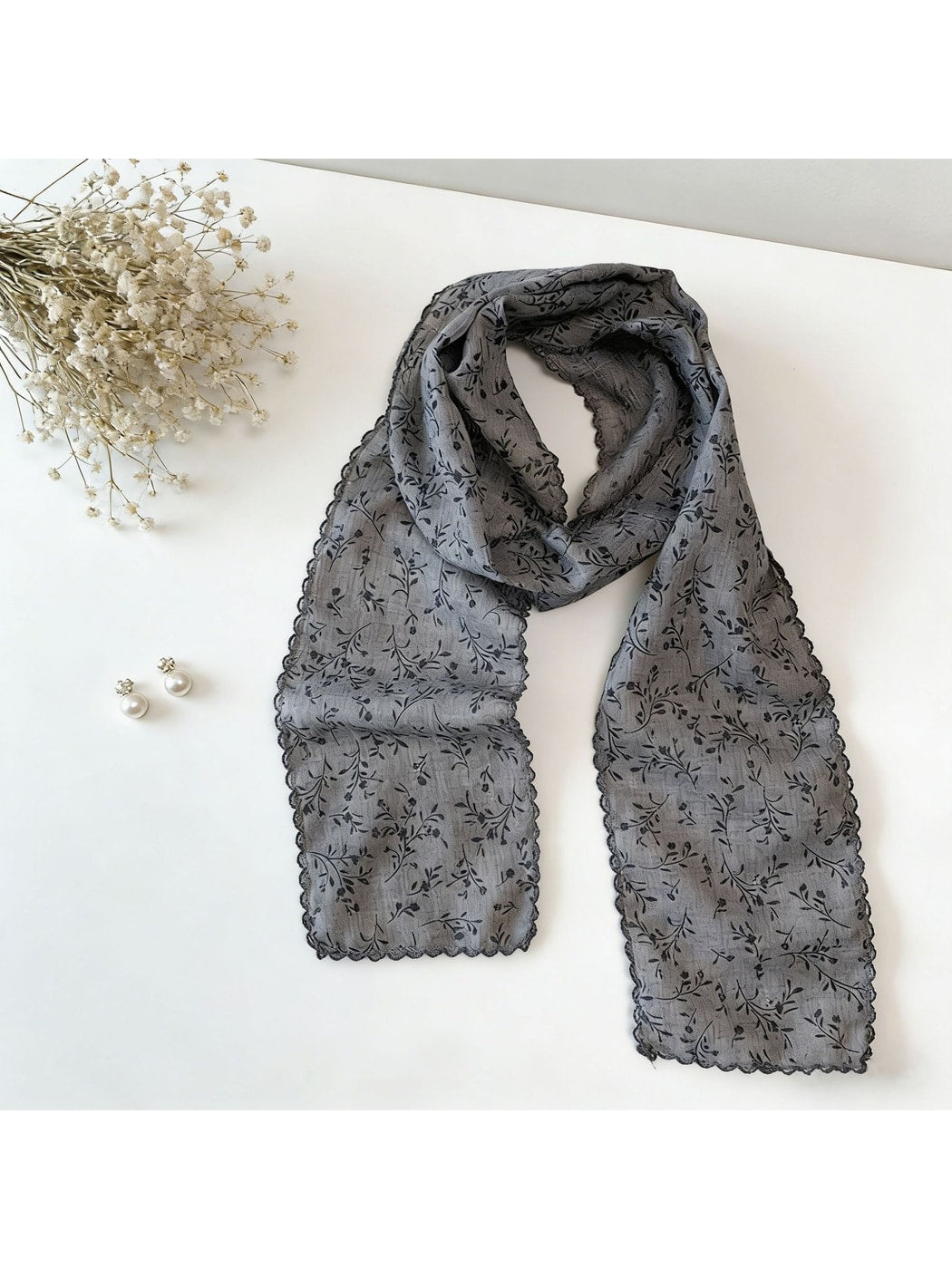 Scarvii - Floral Print Slim Neck Scarf