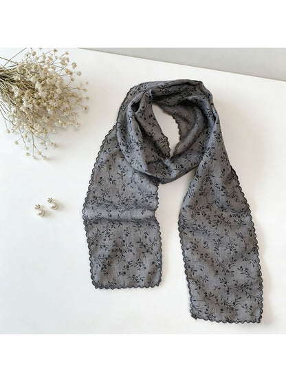 Scarvii - Floral Print Slim Neck Scarf