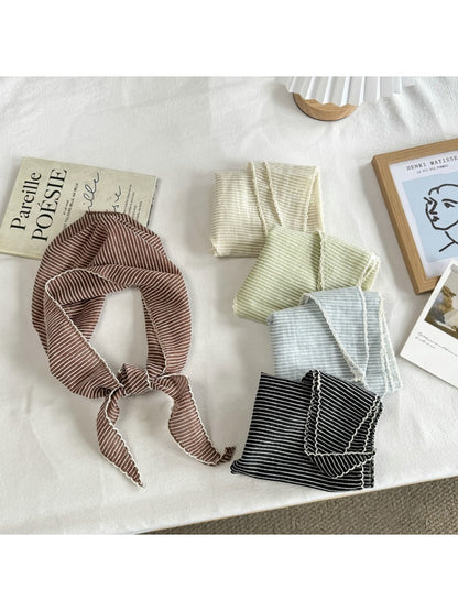 Scarvii - Colorblock Striped Scalloped Edge Triangle Scarf