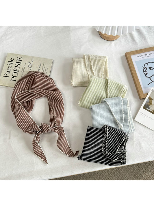 Scarvii - Colorblock Striped Scalloped Edge Triangle Scarf