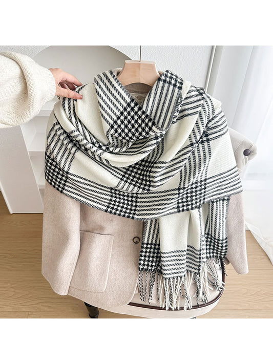 Scarvii - Long Plaid Draped Tassel Winter Scarf