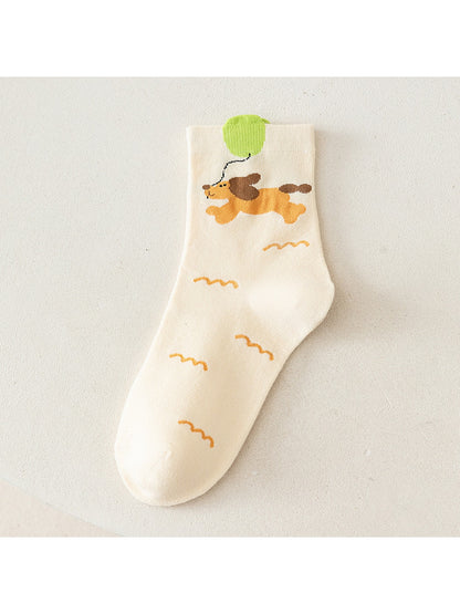 Rufia - Playful Animal Pattern Casual Crew Socks