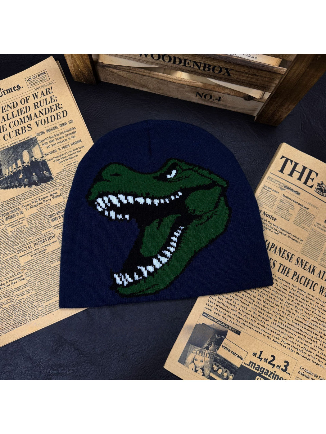 Haila - Dinosaur Graphic Knit Slouchy Beanie