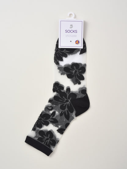 Rufia - Delicate Floral Tulle Crew Sheer Socks