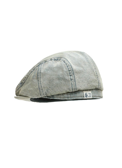 Haila – Vintage Washed Denim Tone Round‑Top Beret Hat