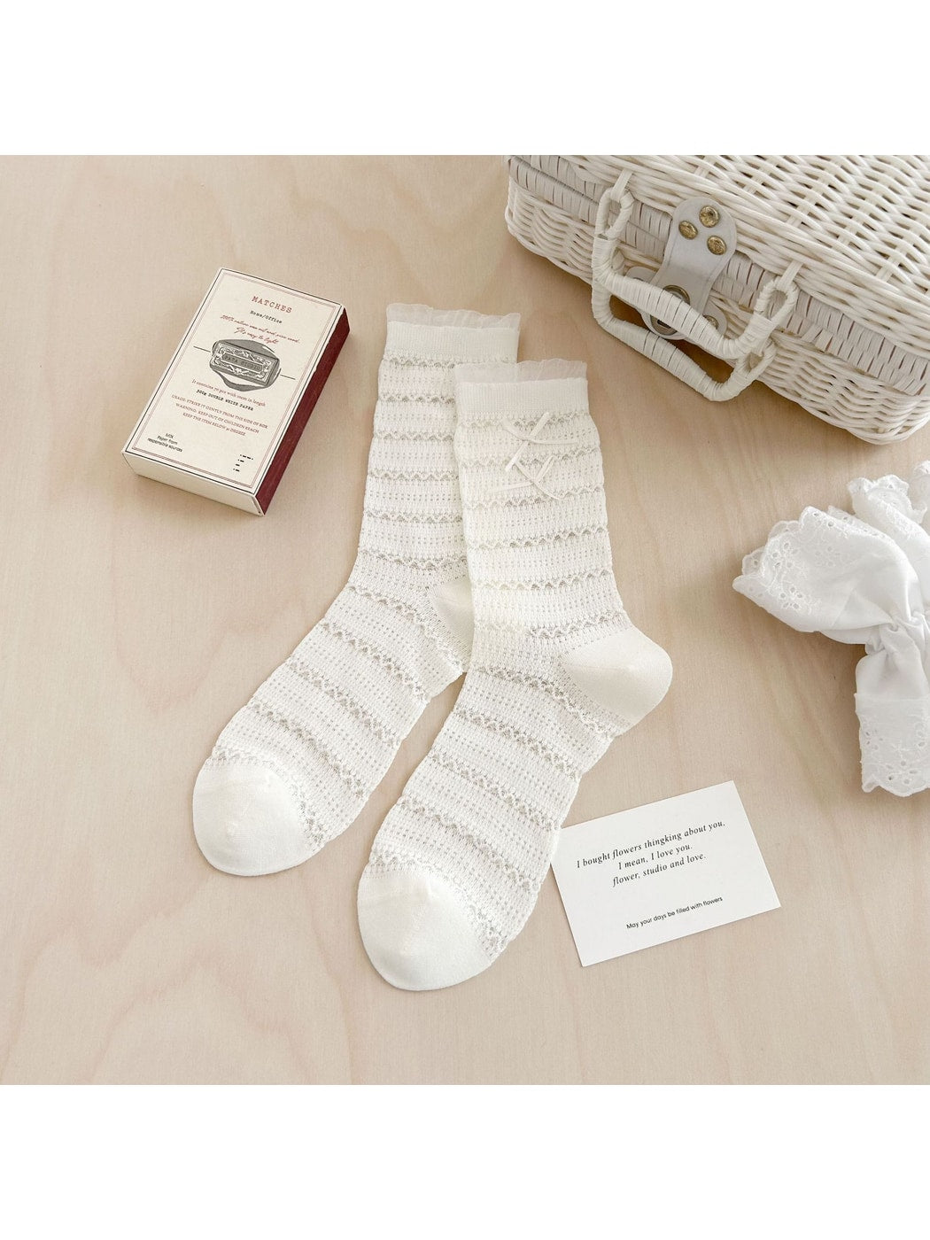 Rufia - Sweet Bow Detail Textured Women's Crew Socks