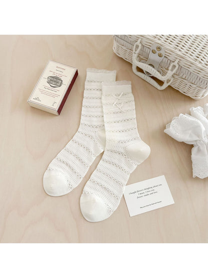 Rufia - Sweet Bow Detail Textured Women's Crew Socks