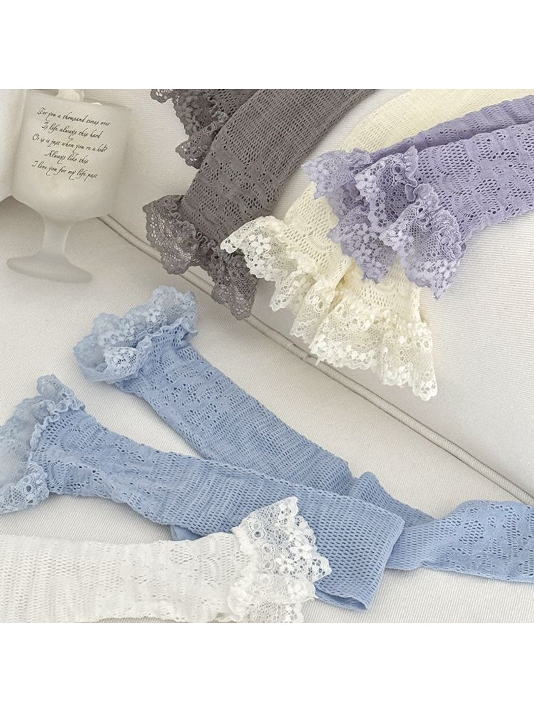 Rufia - Lightweight Lace Edge Sheer Mid-calf Socks