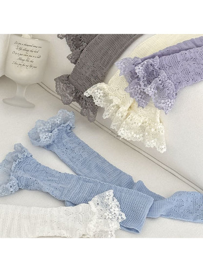 Rufia - Lightweight Lace Edge Sheer Mid-calf Socks