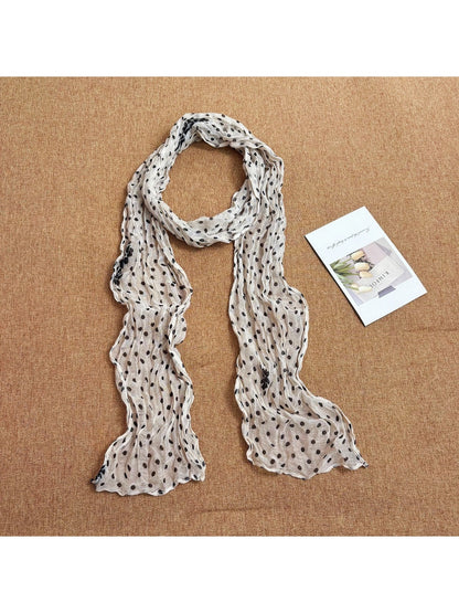 Scarvii - Crinkled Polka Dot Flower Pattern Scarf