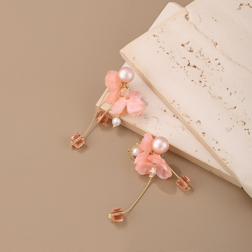 Earwish - French Style Pink Floral Beads Earrings - Romantic & Sweet