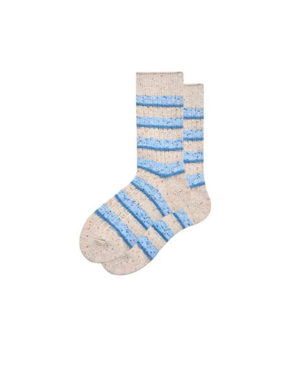 Rufia - Striped Contrast Trim Casual Crew Socks