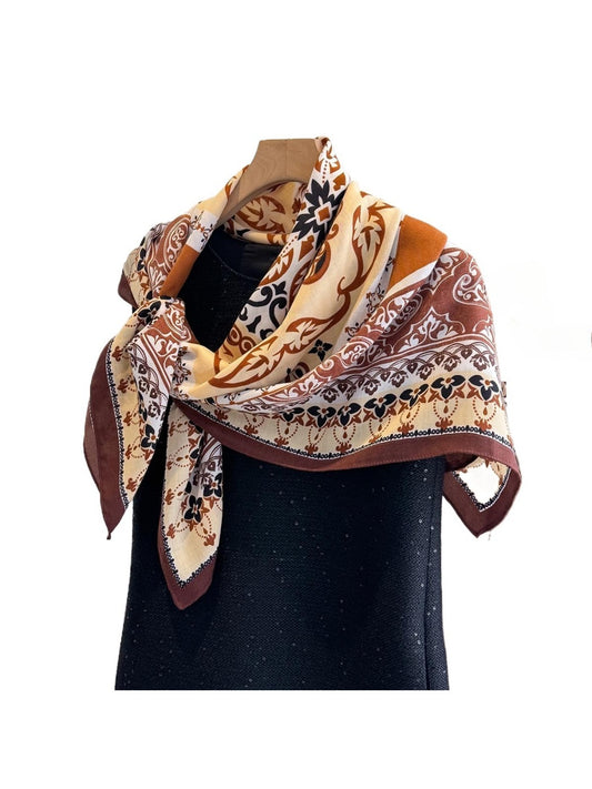 Scarvii - 35'' Vintage Boho Print Square Scarf - Chic & Classic