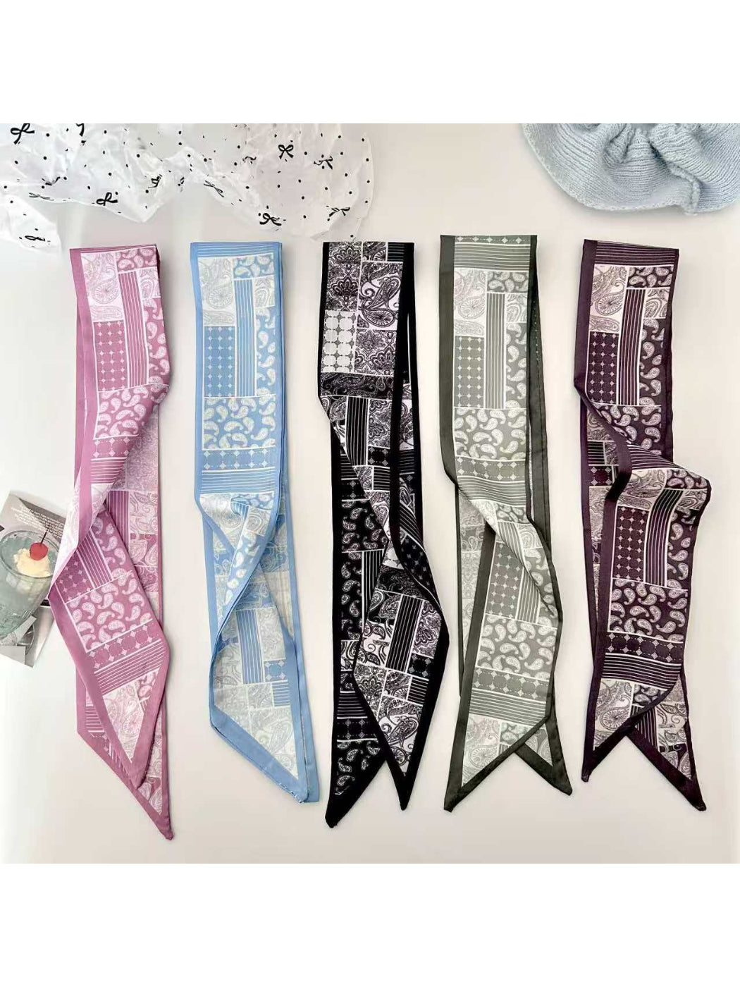 Scarvii Heritage Pattern Panel Skinny Scarf