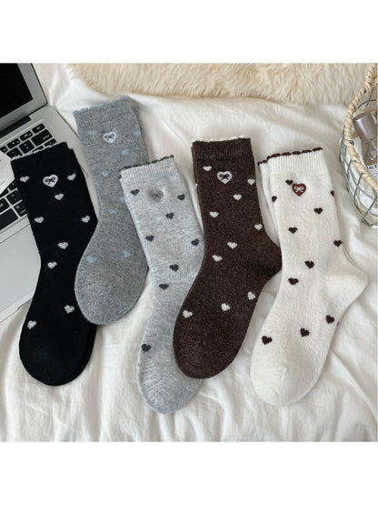 Rufia – Sweet Mid-Calf Socks with Heart & Bow Print