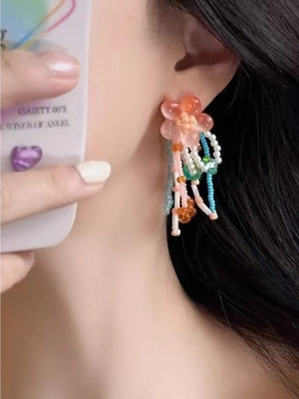 Earwish - Colorful Beaded Flower Earrings with Fringe