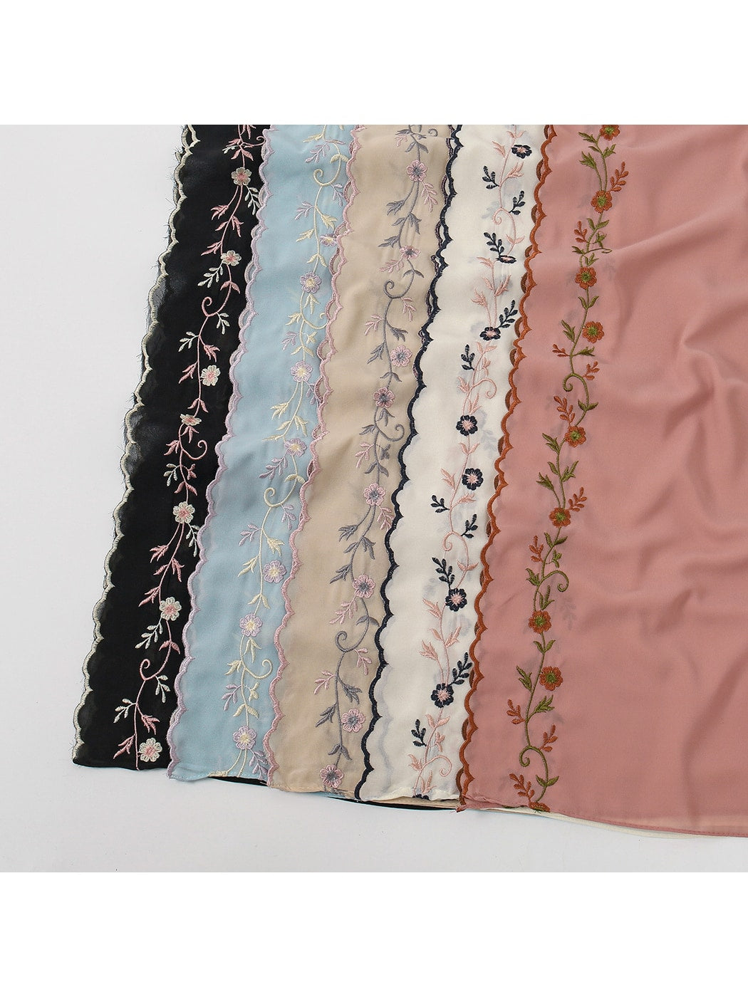 Scarvii - Embroidered Floral Edge Summer Wrap Scarf