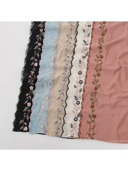 Scarvii - Embroidered Floral Edge Summer Wrap Scarf