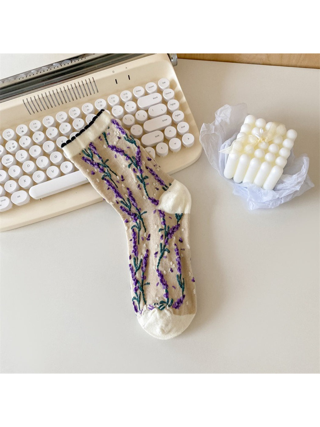 Rufia - Botanical Lavender Knit Crew Socks