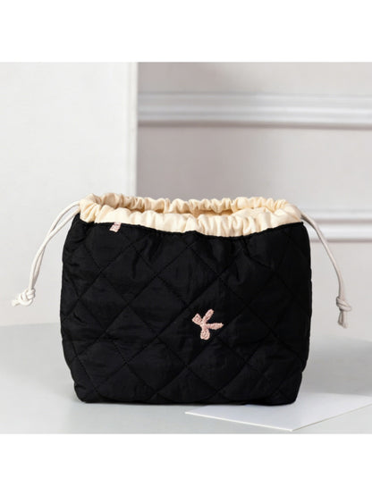Cosbai - Quilted Round Drawstring Cosmetic Bag