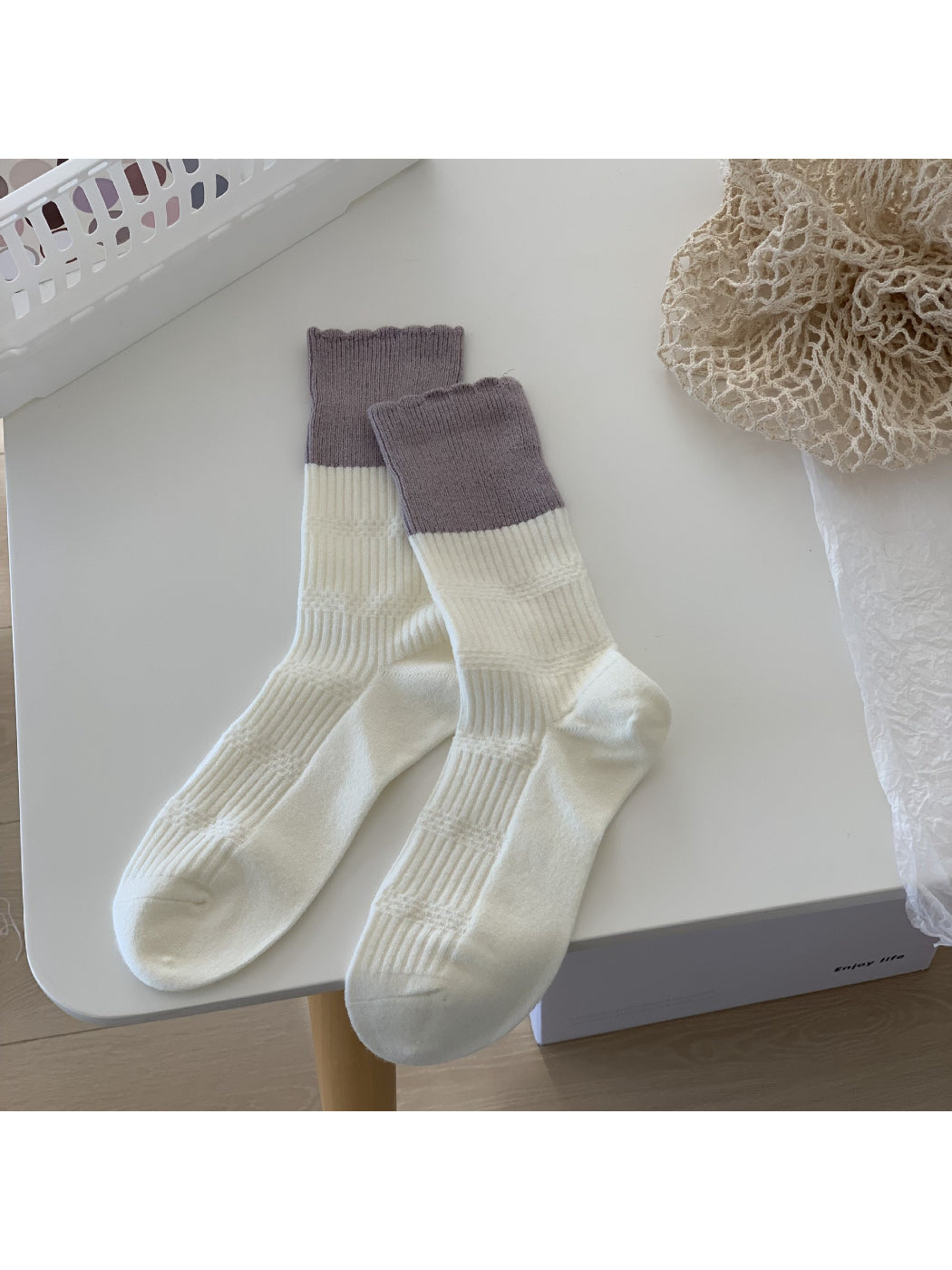 Rufia - Soft Ribbed Colorblock Crew Socks