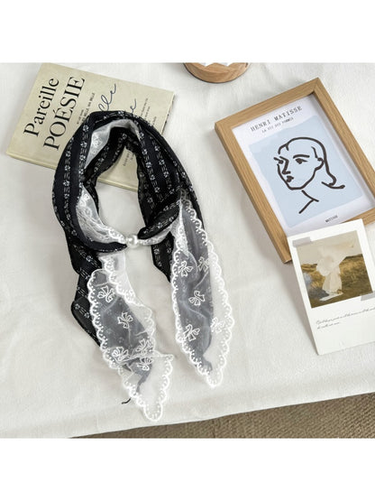 Scarvii - Lace Double Layer Floral Long Narrow Scarf