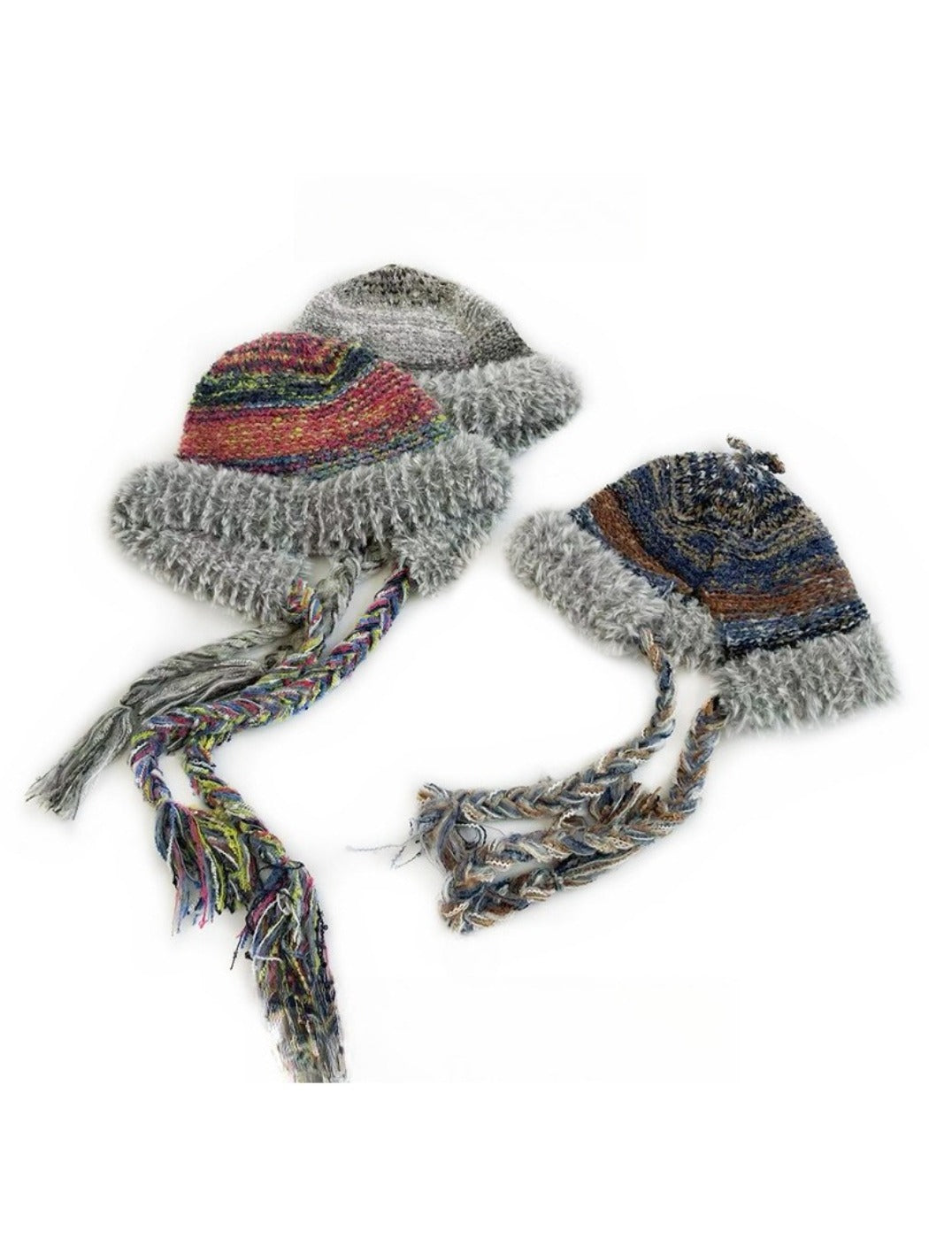 Haila - Rainbow Stripe Knitted Beanie with Earflaps for Women