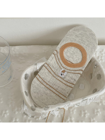 Rufia - Cute Dog Embroidered Stripe No Show Socks