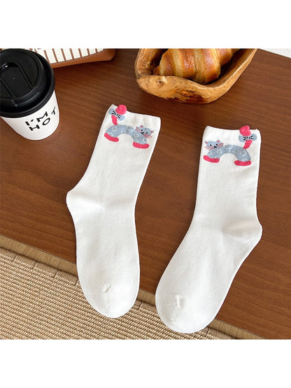 Rufia - Cute Cartoon Cat Pattern Women's Crew Socks