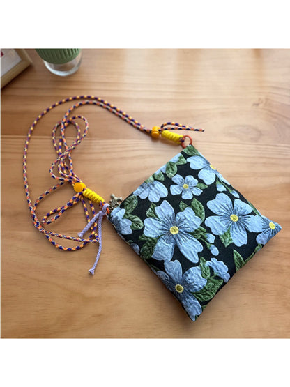 Cosbai - Floral Woven Crossbody Pouch