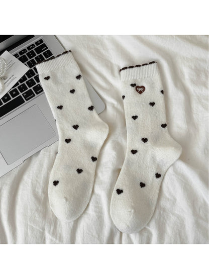 Rufia – Sweet Mid-Calf Socks with Heart & Bow Print