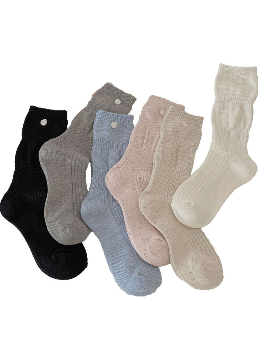 Rufia - Solid Color Button Detail Casual Crew Socks