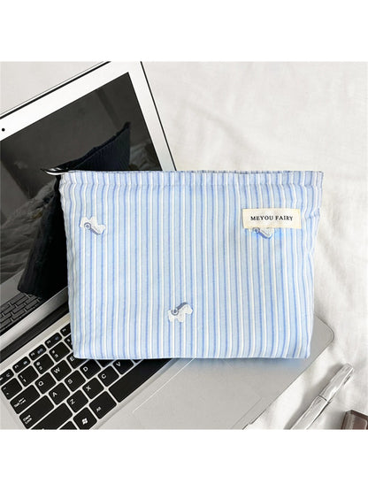 Cosbai Soft Stripe Makeup Pouch standing upright on white surface