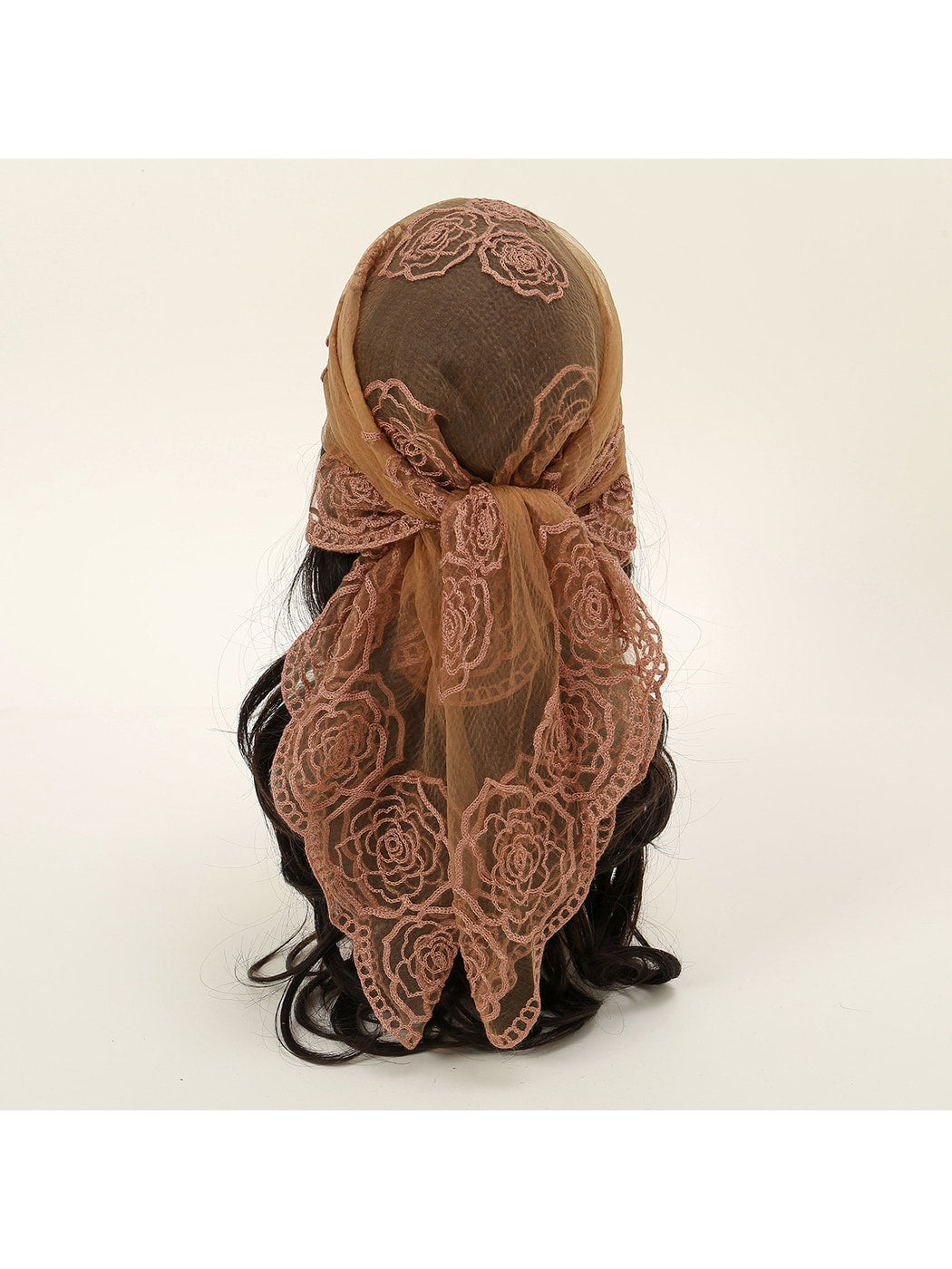 Scarvii - Rose Embroidered Lace Detail Square Scarf