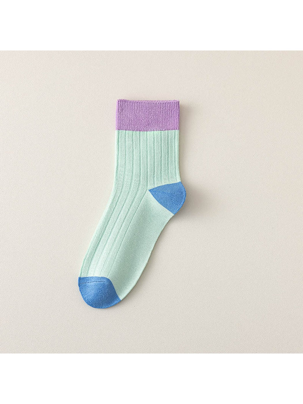Rufia - Simple Colorblock Ribbed Casual Crew Socks