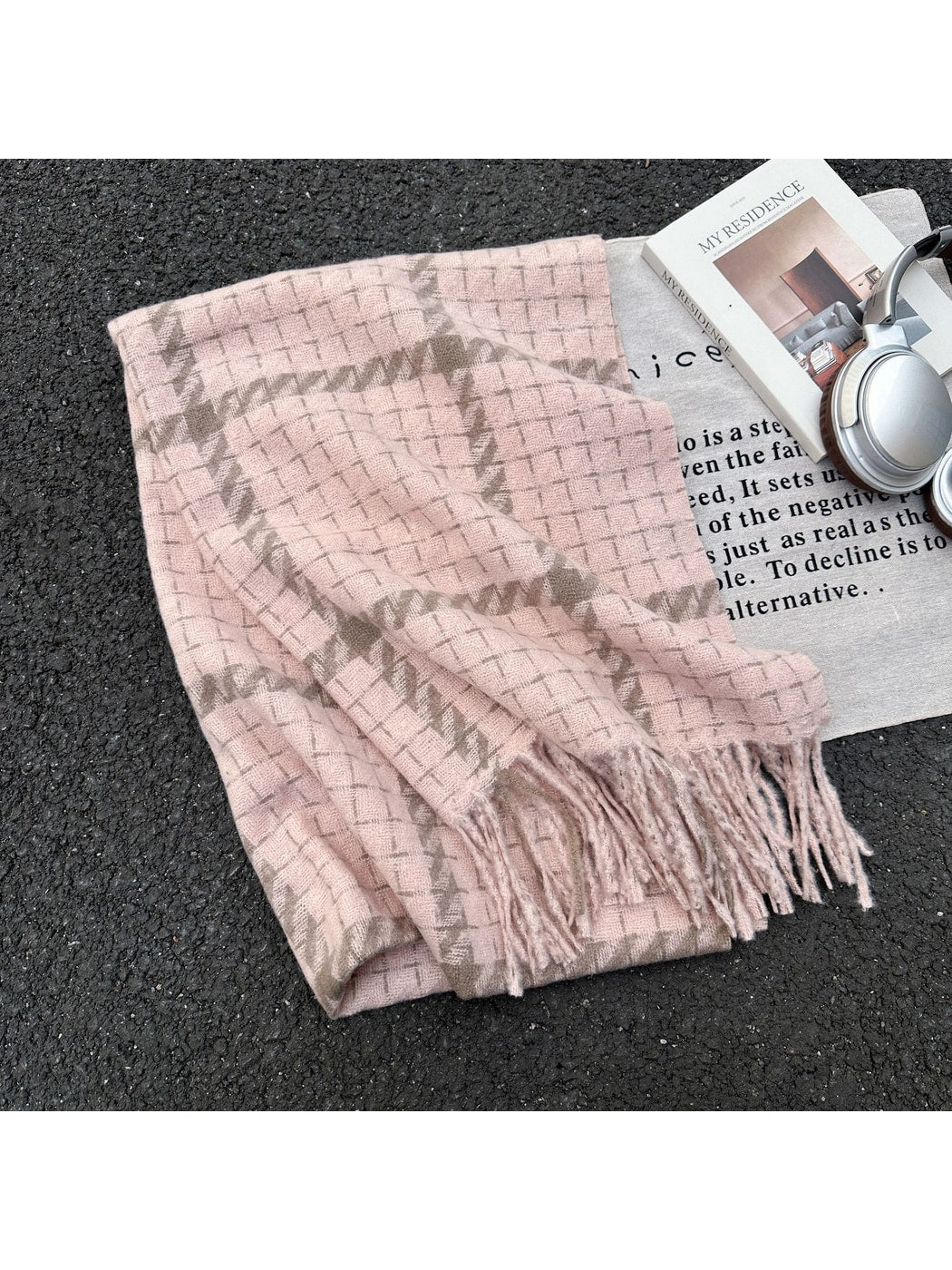 Scarvii - Grid Plaid Shawl Style Tassel Scarf