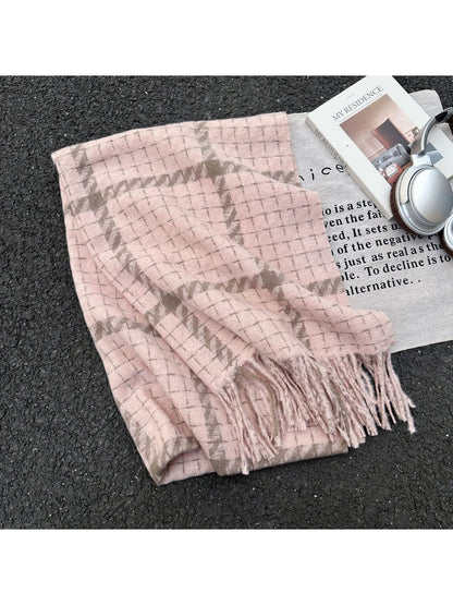 Scarvii - Grid Plaid Shawl Style Tassel Scarf
