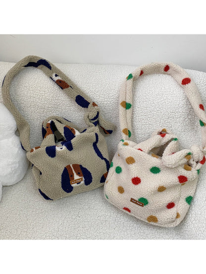 Cosbai – Vintage Polka Dot & Furry Crossbody Bag