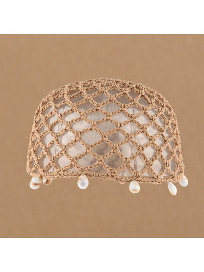 Haila - Openwork Solid Color Round Crown Knit Hat
