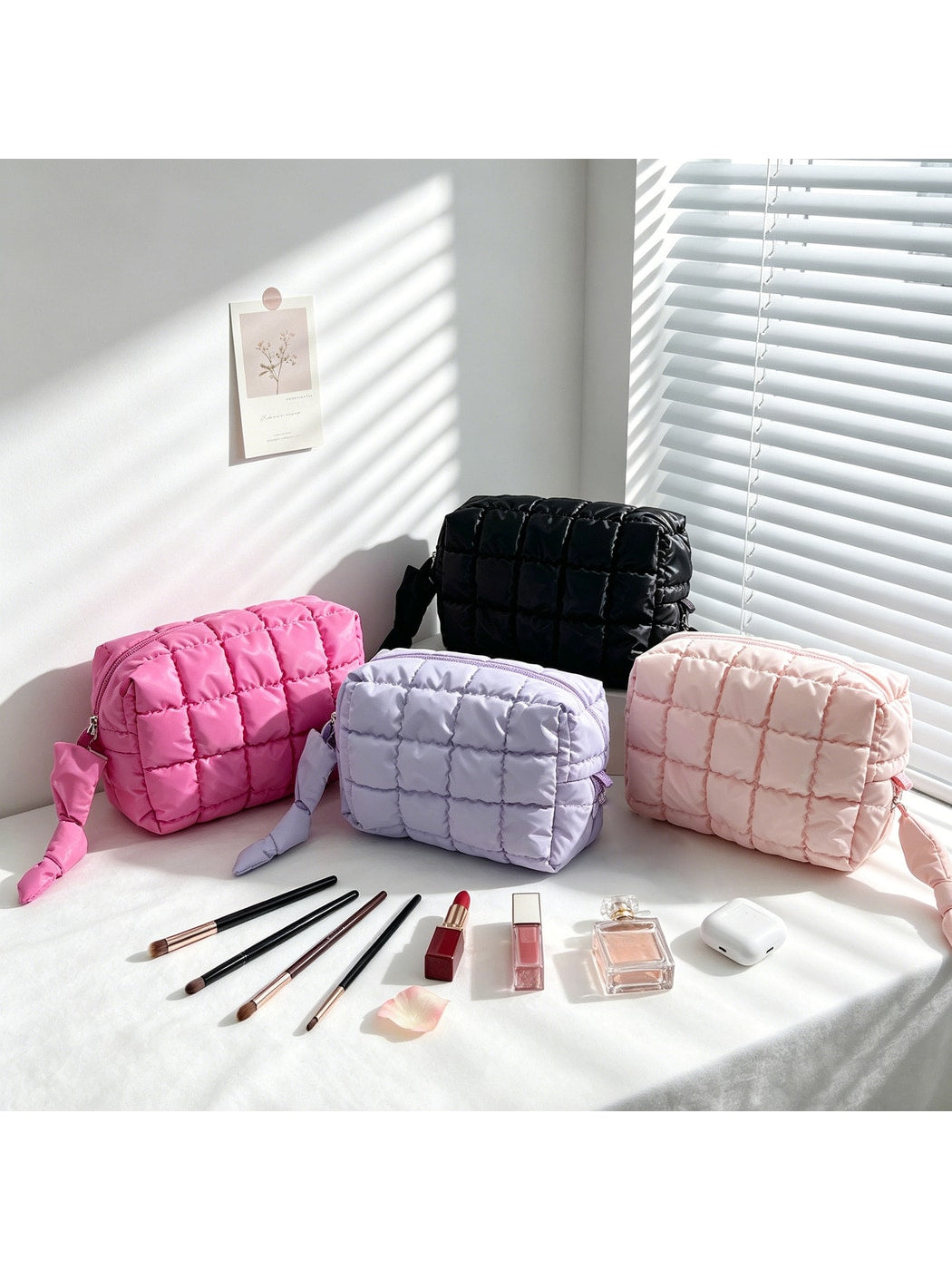 Cosbai - Quilted Grid Soft Cosmetic Organizer Bag