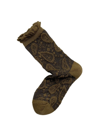 Rufia - Retro Mid-calf Socks with Cashew Flower Patterns
