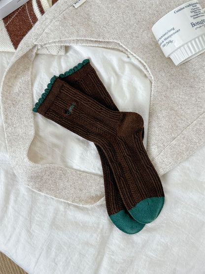 Rufia - Cable Knit Ruffle Crew Socks