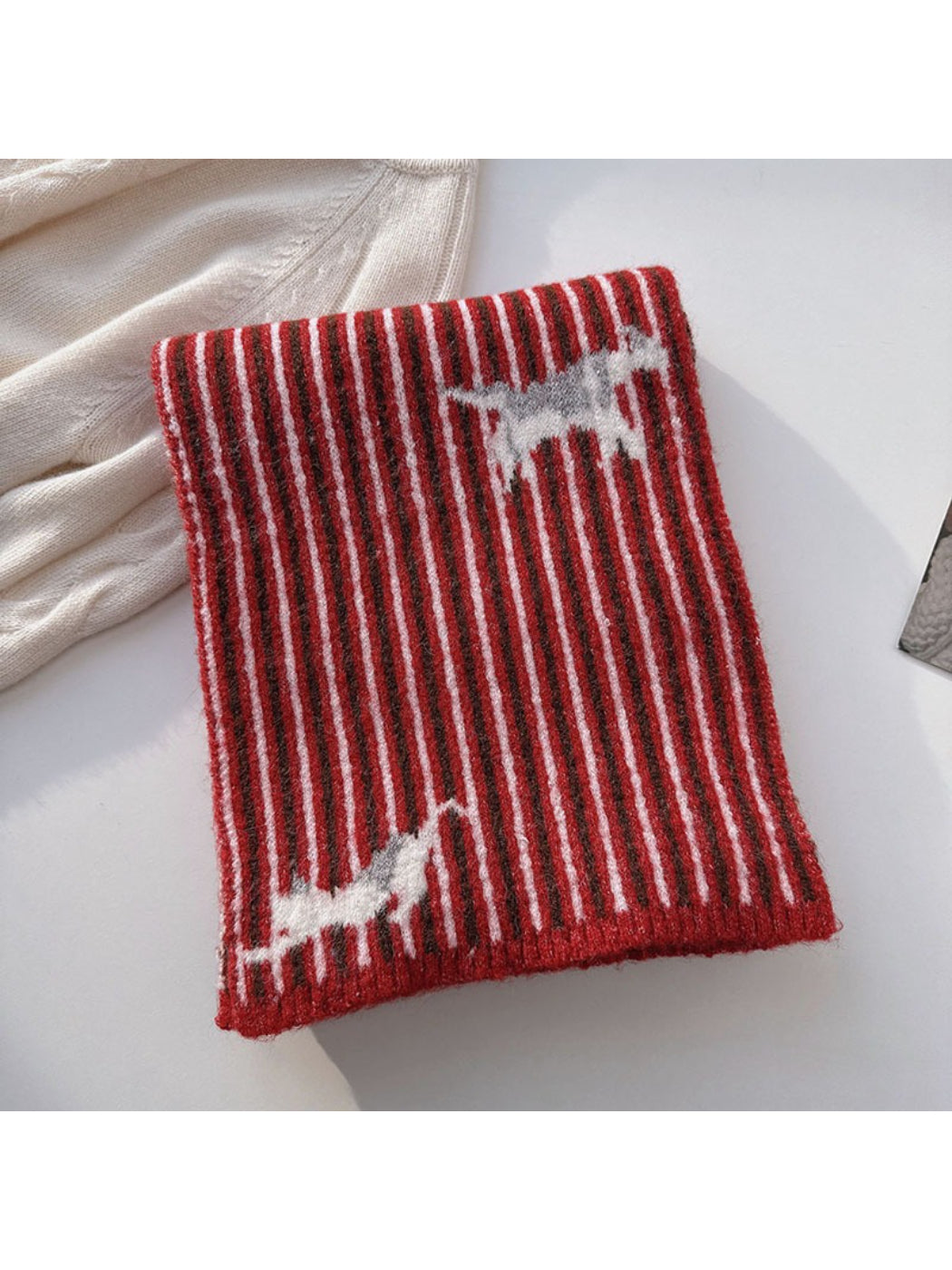 Scarvii - Striped Knit Scarf With Sheep