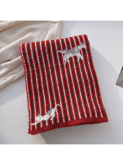 Scarvii - Striped Knit Scarf With Sheep