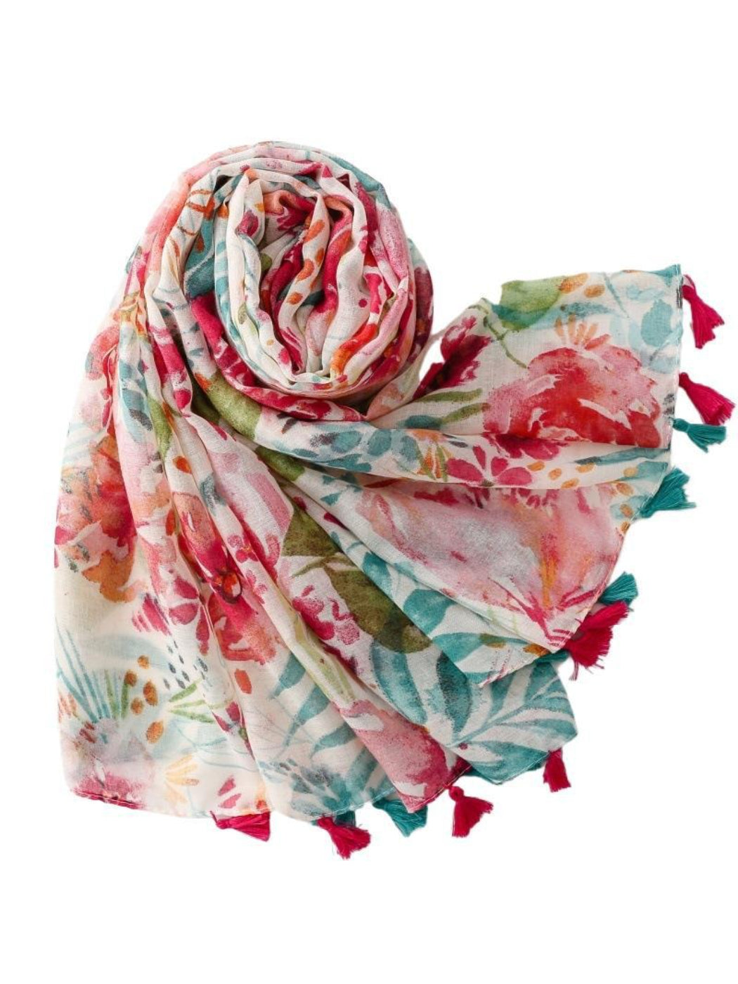 Scarvii Painterly Floral Fringe Scarf styled with casual outfit outdoors